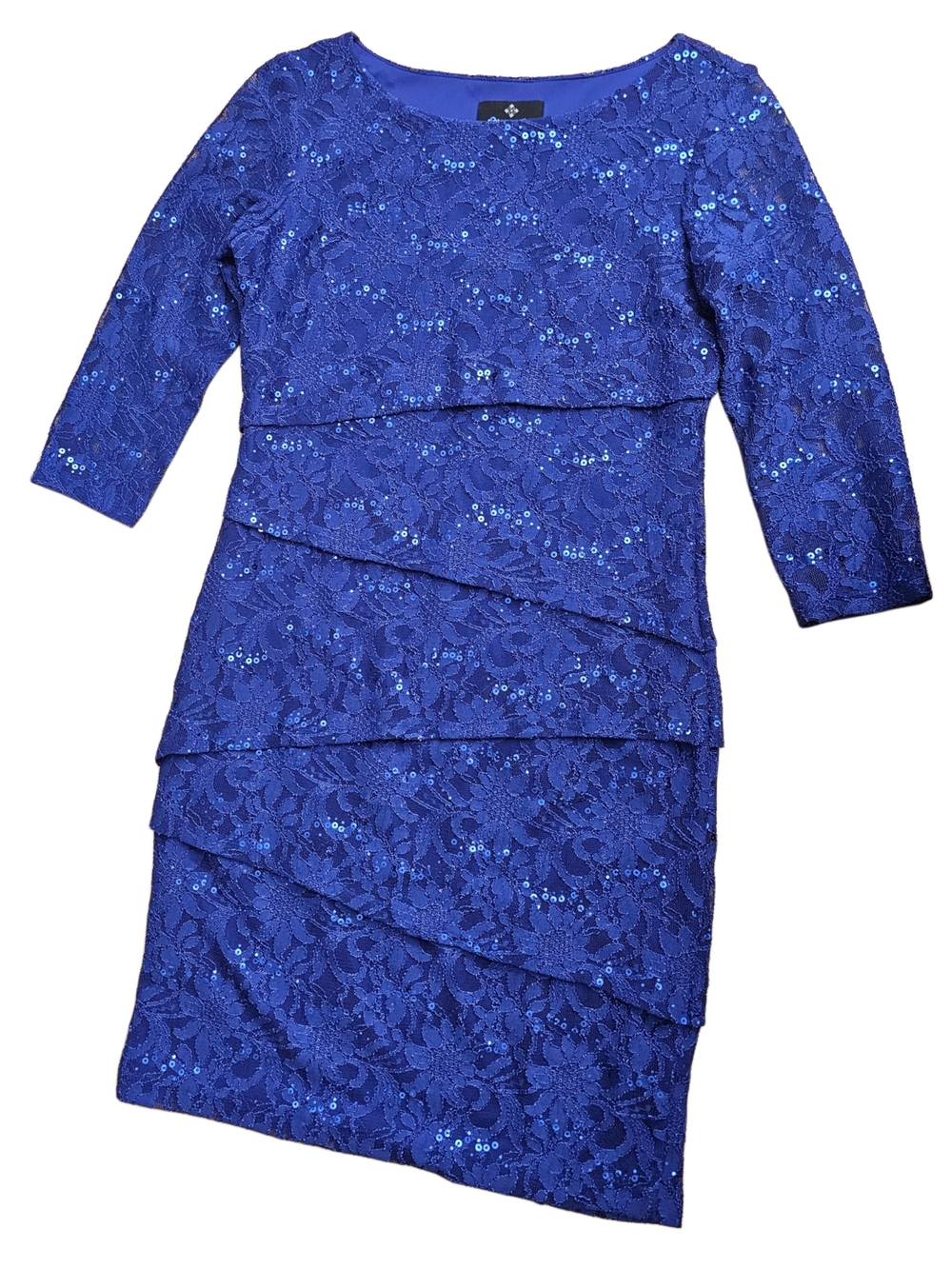Ronni Nicole Royal Blue Lace Tiered Sequin Dress